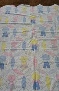 Vtg Sunbonnet Sue & Sam Wedding Ring Floral cheater quilt fabric 55" X 45" - Picture 1 of 3