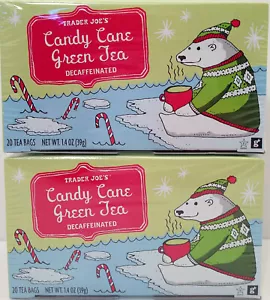 Trader Joe's Candy Cane Green Tea Decaffeinated 20 Tea Bags 2 PACK - Picture 1 of 1