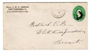 Postal History 1891 West Wardsboro, VT to White Rver Jct. VT Sc #U305 on cover - Picture 1 of 2