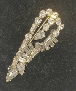 Vintage Silver Rhinestone Brooch Pin Teardrop Pear Baguettes Chantons Prong Set - Picture 1 of 13