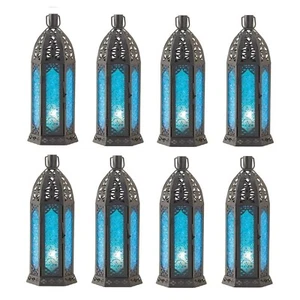 Lote de 8 velas de hierro negro de vidrio azul floreta alta de boda de descuento 13" H - Imagen 1 de 8