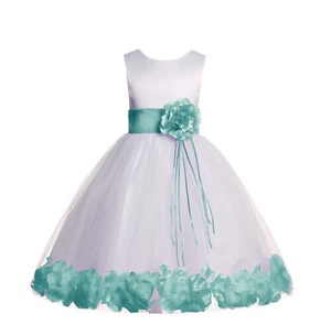 Wedding Pageant Floral Rose Petals Ivory Flower Girl Dress Tulle Princess Kids - Picture 1 of 31