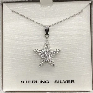 Sterling Silber Kristall Stern Anhänger 18" .925 Kette Neu in Box - Bild 1 von 2