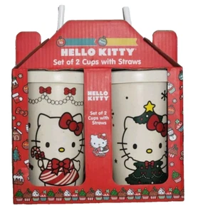 Hello Kitty Sanrio Holiday Tumbler Set Of 2 16oz Cups With Straws - Picture 1 of 3