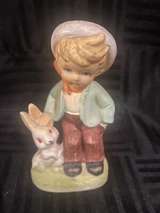 Vintage Norleans Japan Boy with Bunny rabbit Figurine Easter home decor - Picture 1 of 6