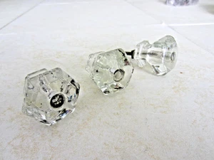 Lot 3 Antique Clear Faceted Cut Crystal Glass Door Cabinet Knobs - Picture 1 of 4