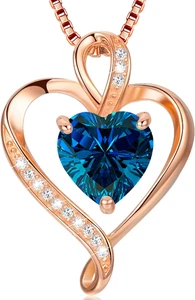 Herz Geburtsstein Halskette für Damen feiner Schmuck 925 Sterling Silber Herz Hals - Bild 1 von 12