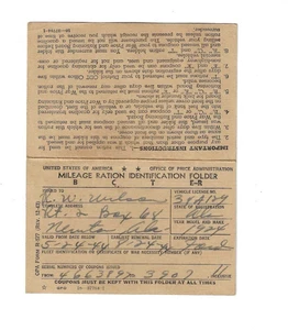 WW2 WWII Mileage Ration ID Folder, 1944 Homefront, Newton Alabama, 1924 Ford - Picture 1 of 3