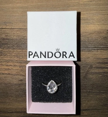 Anillo Pandora 925 Halo de Pera Brillante Talla 8 Plata de Ley Foto 1 de 3