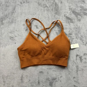 Aerie Sports Bra Womens Medium Seamless Strappy Padded Capsule V-Neck Brown NEW - Picture 1 of 8