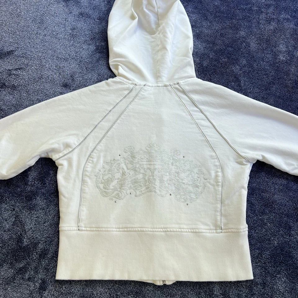 Sudadera con Capucha Recortada Roja Y2K Ecko De Colección Blanca Plata Logo Cremallera Estrás Corona S Foto 1 de 4