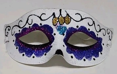 Blanco/Púrpura Multicolor Brillo Halloween Mascarada Día de Muertos Fiesta Máscara Foto 1 de 2