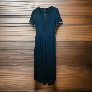 Merokeety Maxi Dress Green Fringe Lace Women's Size Medium 30×56 Racerback - Picture 1 of 17