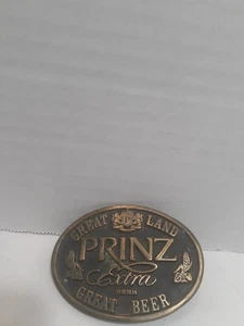 prinz extra  beer belt buckle solid brass vintage  rare great land great beer - Picture 1 of 5