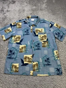Trader Bay Shirt Men 2XL Blue Floral Silk Hawaiian Tropical Camp Button Up - Picture 1 of 9