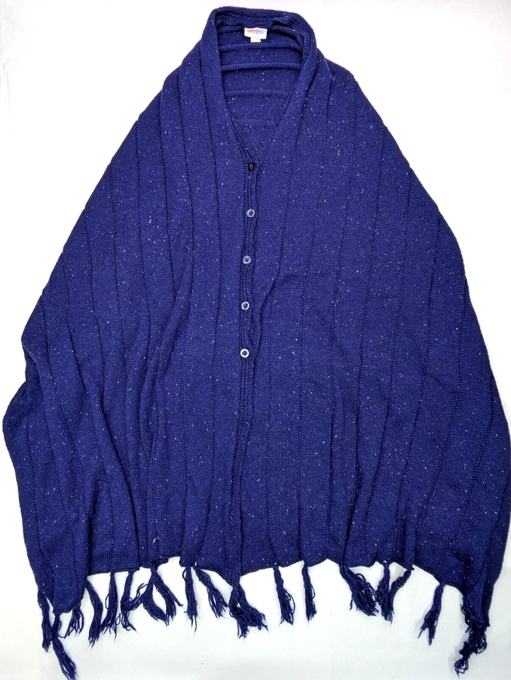 Lularoe Poncho Women One Size Button Front Shawl Cape Fringe Boho Sweater, Blue - Image 1 of 4