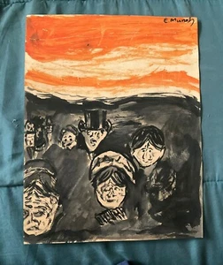 EDVARD MUNCH drawing and painting on old paper signed stamped vintage - Picture 1 of 2