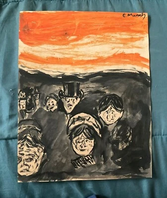 EDVARD MUNCH dibujo y pintura sobre papel antiguo firmado estampado vintage Foto 1 de 2