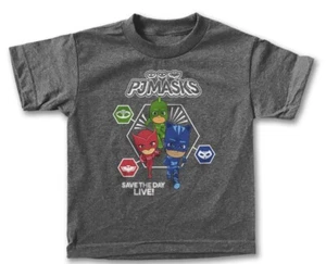PJ MASKS - BADGES - HEATHER CHARCOAL TEE 7 YEARS !!!! NEW - Picture 1 of 13