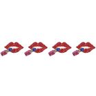  Set of 4 Lipstick Brooch Clothes Clip Rings Fashion Jewelry Glitter Crystal