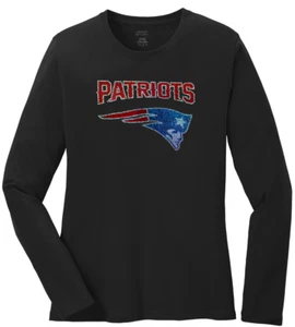 Women's New England Patriots Ladies Bling Long Sleeve T-Shirt Size S-4XL - Picture 1 of 1