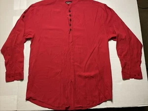Maurices mens Large long sleeve button up shirt red collarless - Picture 1 of 8