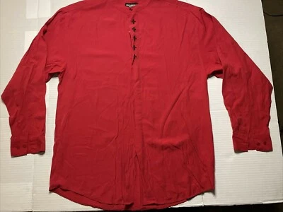 Maurices mens Large long sleeve button up shirt red collarless - Image 1 of 4