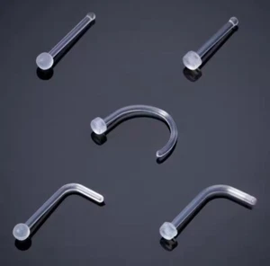 20 Gauge Clear Invisible Acrylic BioFlex Piercing Retainer Nose Rings - MRI - Picture 1 of 14
