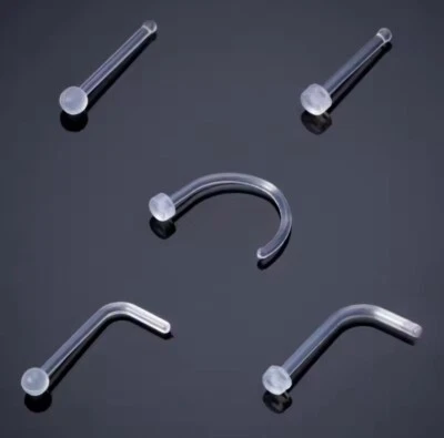 20 Gauge Clear Invisible Acrylic BioFlex Piercing Retainer Nose Rings - MRI - Image 1 of 4