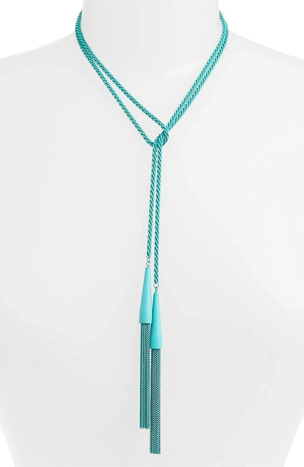 Kendra Scott Phara Matte Lariat Tassel Necklace Aqua Baby Blue 404