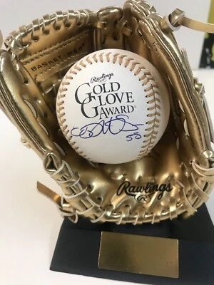  GUANTE BOLA Y GUANTE DORADO AUTOGRAFIADO CON PANTALLA TAMPA RAYS JEREMY HELLICKSON Foto 1 de 4