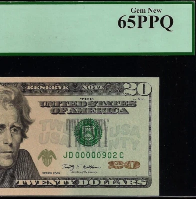 2009 $20 Federal Reserve Note PCGS 65PPQ - Birthday - Low Serial Number 00000902 - Image 1 of 3