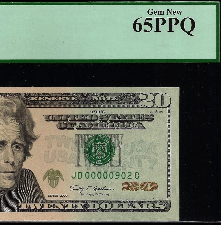 2009 $20 Federal Reserve Note PCGS 65PPQ - Birthday - Low Serial Number 00000902 - Image 1 of 3