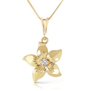 14K. SOLID GOLD FLOWER NECKLACE WITH NATURAL DIAMOND (Yellow Gold)