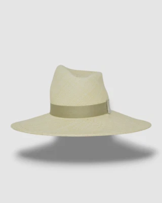 Gigi Burris Mujer Beige Drake Asimétrico EE. UU. Algodón Paja Fedora Talla M Foto 1 de 3