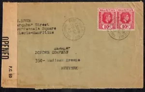Mauritius 1944 Port Louis Railway Cover Censored to US w/SG 256a 10C - Picture 1 of 6