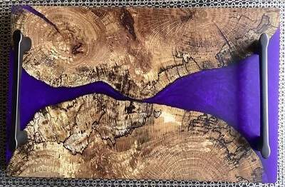 Charcuterie Board Serving Tray Hybrid Spalted Red Oak Resin Purple - Image 1 of 4