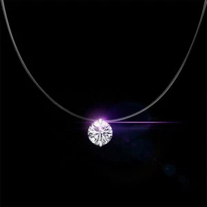 Dazzling Zircon Necklace Invisible Transparent Line Simple Pendant Necklace - Picture 1 of 11