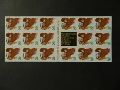 U.S. sc# 2596 BOOKLET PANE OF 17  1992 29ct EAGLE &SHIELD MNH P#D33322 - Image 1 of 2
