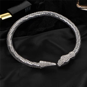 Snake Choker Rhinestone Necklace Silver Jewelry Round Collar Choker Design - Picture 1 of 3