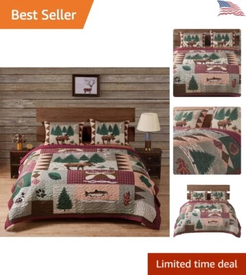 Rustic Woodland Wildlife Quilt Set - Cozy Big Game Design - Full/Queen - Image 1 of 4