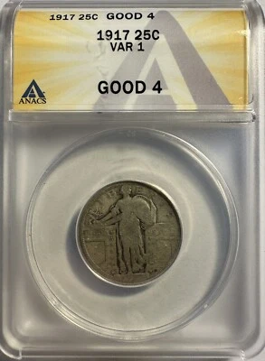 1917-P Type 1 Standing Liberty Quarter - ANACS GOOD 4 - (1048/OXL) - Image 1 of 4