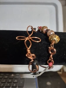 Bracelet layers to fit any color! copper and glass pink pearls ,brass flowers - Picture 1 of 8