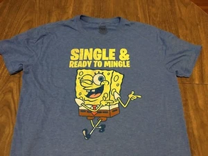 Nickelodeon Spongebob Square Pants Single & Ready To Mingle Large Blue T Shirt - Picture 1 of 5