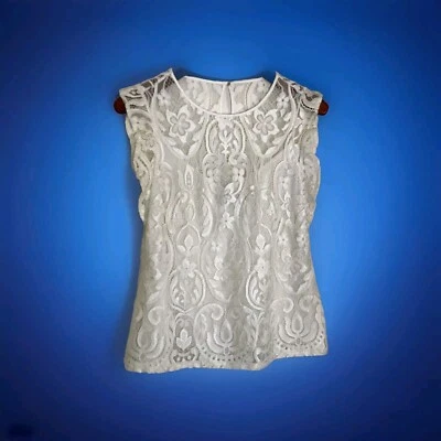 Top para mujer White House Black Market blanco de encaje cuello alto forrado concha talla 6 Foto 1 de 4