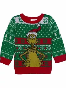 Infant Boys Green & Red The Grinch Christmas Holiday Knit Sweater - Picture 1 of 2