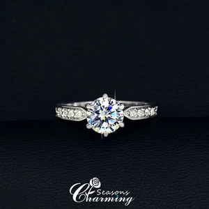 Classic 6 Prong W Rhinestones Set On Shank 1.5 Carat Cubic Zirconia Engagement - Picture 1 of 5