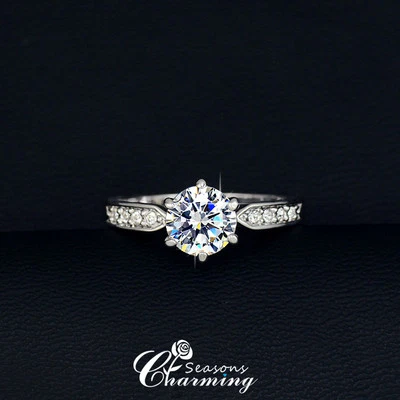 Classic 6 Prong W Rhinestones Set On Shank 1.5 Carat Cubic Zirconia Engagement - Image 1 of 4