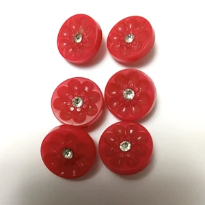 Rosa Blume mit Strass Knöpfe rund 5/8"" Vintage 6er Set - Bild 1 von 7