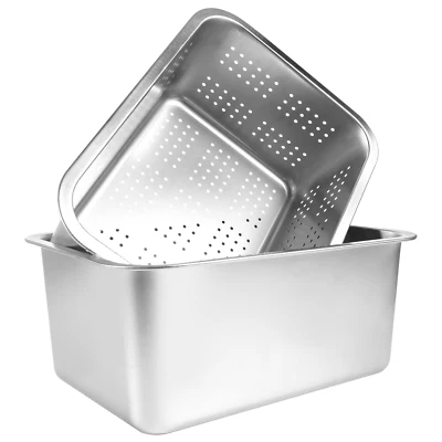 2-in-1 Stainless Steel Dish Tub Washing Up Bowl & Strainer Bowl Set & Colander